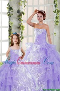 Customized Ruffled Lavender Sleeveless Organza Lace Up Quinceanera Dress for Military Ball and Sweet 16 and Quinceanera