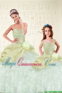 Free and Easy Ruffled Sweetheart Sleeveless Lace Up Sweet 16 Quinceanera Dress Yellow Green Organza and Taffeta
