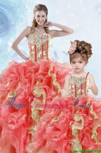 Multi-color Sleeveless Beading and Ruffles and Sequins Floor Length Ball Gown Prom Dress