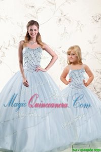 Great Baby Blue Sleeveless Beading Floor Length 15 Quinceanera Dress