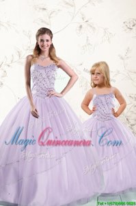 Free and Easy Lavender Sleeveless Tulle Lace Up Ball Gown Prom Dress for Military Ball and Sweet 16 and Quinceanera