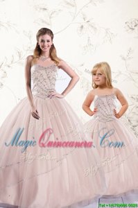 Baby Pink Sleeveless Beading Floor Length Sweet 16 Quinceanera Dress