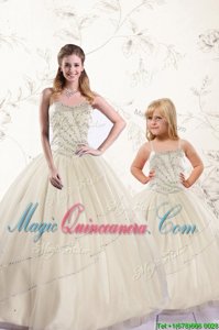 Fabulous Sweetheart Sleeveless Tulle 15th Birthday Dress Beading Lace Up