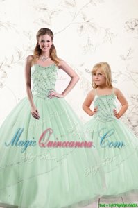 Apple Green Lace Up Quinceanera Dresses Beading Sleeveless Floor Length