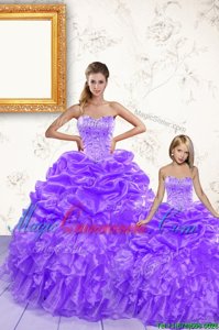 Best Selling Lavender Lace Up Sweetheart Beading and Ruffles and Pick Ups Sweet 16 Dresses Organza Sleeveless