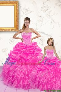 Modern Sweetheart Sleeveless Organza Sweet 16 Dresses Beading and Ruffles and Pick Ups Lace Up