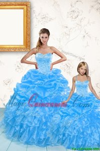 Cute Baby Blue Lace Up Quinceanera Dress Beading and Ruffles and Pick Ups Sleeveless Floor Length