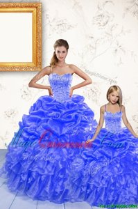 Clearance Royal Blue Sleeveless Beading and Ruffles and Pick Ups Floor Length Sweet 16 Dresses