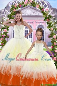 Exquisite Multi-color Ball Gowns Beading Quinceanera Gown Lace Up Tulle Sleeveless Floor Length