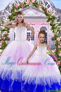 Multi-color Sleeveless Tulle Lace Up Quinceanera Dresses for Military Ball and Sweet 16 and Quinceanera