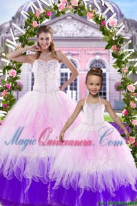 Eye-catching Multi-color Tulle Lace Up Sweetheart Sleeveless Floor Length Sweet 16 Dress Beading