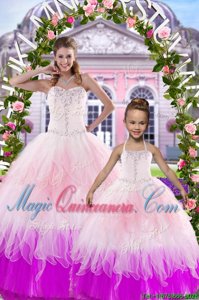 Multi-color Lace Up Quinceanera Gown Beading Sleeveless Floor Length