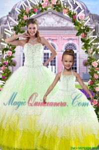 Noble Floor Length Multi-color Ball Gown Prom Dress Tulle Sleeveless Beading