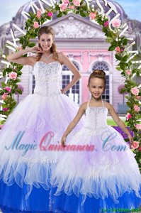 Tulle Sleeveless Floor Length Quinceanera Dresses and Beading