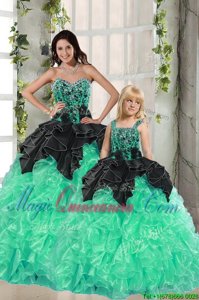 Black and Apple Green Sleeveless Beading and Ruffles Floor Length Quinceanera Gowns
