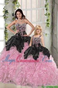 Beading and Ruffles Sweet 16 Quinceanera Dress Pink And Black Lace Up Sleeveless Floor Length