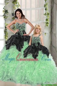 Black and Apple Green Quinceanera Dress Military Ball and Sweet 16 and Quinceanera and For with Beading and Ruffles Sweetheart Sleeveless Lace Up