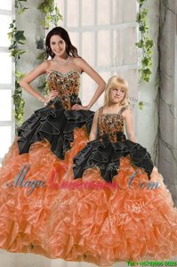 Discount Ball Gowns Quinceanera Gown Orange Red Sweetheart Organza Sleeveless Floor Length Lace Up
