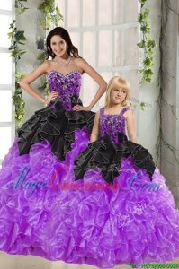 Fancy Sweetheart Sleeveless Lace Up Sweet 16 Quinceanera Dress Black And Purple Organza