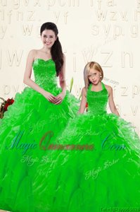 Eye-catching Green Ball Gowns Beading and Ruffles 15th Birthday Dress Lace Up Organza Sleeveless Floor Length
