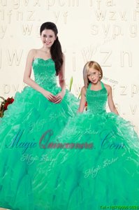 Flirting Sweetheart Sleeveless Organza Quinceanera Gowns Beading and Ruffles Lace Up