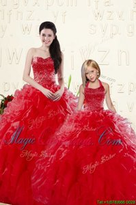 Floor Length Coral Red 15 Quinceanera Dress Sweetheart Sleeveless Lace Up