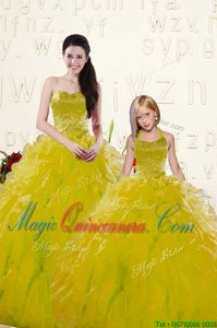 Noble Sweetheart Sleeveless Lace Up Quinceanera Gowns Yellow Organza