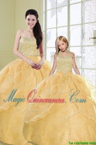 Great Gold Sleeveless Floor Length Beading and Sequins Lace Up Sweet 16 Quinceanera Dress