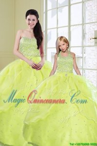 Popular Sequins Floor Length Ball Gowns Sleeveless Yellow Green Sweet 16 Quinceanera Dress Lace Up
