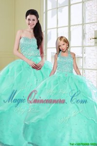 Sequins Sweetheart Sleeveless Lace Up Vestidos de Quinceanera Turquoise Organza