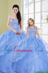 Light Blue Ball Gowns Organza Sweetheart Sleeveless Beading Floor Length Lace Up Ball Gown Prom Dress