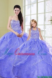 Floor Length Lavender Quinceanera Dresses Organza Sleeveless Beading