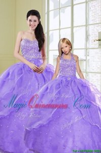 Dynamic Lavender Organza Lace Up Sweetheart Sleeveless Floor Length Vestidos de Quinceanera Beading