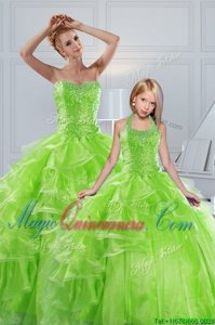 Floor Length Quinceanera Dresses Organza Sleeveless Beading and Ruffled Layers