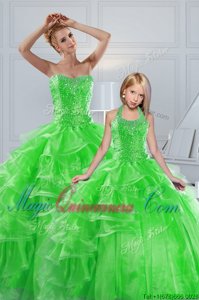 Sweetheart Sleeveless 15th Birthday Dress Floor Length Beading and Ruffled Layers Organza
