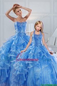 Fantastic Ruffled Ball Gowns Ball Gown Prom Dress Baby Blue Sweetheart Organza Sleeveless Floor Length Lace Up