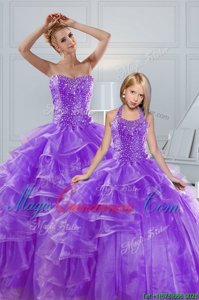 Organza Sleeveless Floor Length Sweet 16 Dresses and Beading and Ruffled Layers