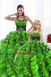 Sweetheart Neckline Beading and Appliques and Ruffles Quinceanera Dress Sleeveless Lace Up