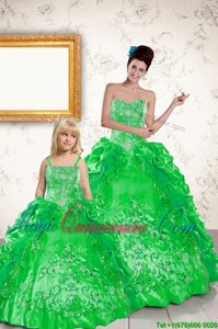 High Quality Pick Ups Green Sleeveless Taffeta Lace Up Sweet 16 Dresses for Military Ball and Sweet 16 and Quinceanera