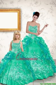 Exceptional Beading and Embroidery and Pick Ups Quince Ball Gowns Turquoise Lace Up Sleeveless Floor Length