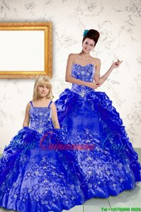 Floor Length Lace Up Sweet 16 Dress Royal Blue and In for Military Ball and Sweet 16 and Quinceanera with Beading and Embroidery and Pick Ups