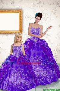 Floor Length Side Zipper Quince Ball Gowns Purple and In for Military Ball and Sweet 16 and Quinceanera with Beading and Embroidery and Pick Ups