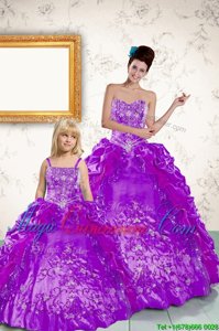Exceptional Purple Strapless Lace Up Beading and Embroidery and Pick Ups 15 Quinceanera Dress Sleeveless