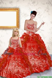 Luxurious Pick Ups Floor Length Coral Red 15th Birthday Dress Strapless Sleeveless Lace Up