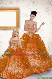 Trendy Floor Length Orange Quinceanera Gowns Taffeta Sleeveless Beading and Embroidery and Pick Ups