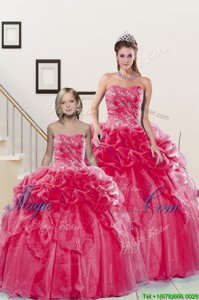 Suitable Beading and Pick Ups Sweet 16 Quinceanera Dress Coral Red Lace Up Sleeveless Floor Length