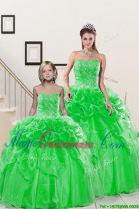 Sleeveless Organza Floor Length Lace Up Quinceanera Gown in for with Beading and Pick Ups