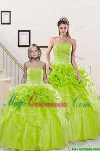 Enchanting Yellow Green Sleeveless Beading and Pick Ups Floor Length Sweet 16 Dresses