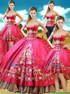 Romantic Four Piece Hot Pink Sleeveless Floor Length Beading and Embroidery Lace Up Sweet 16 Dress