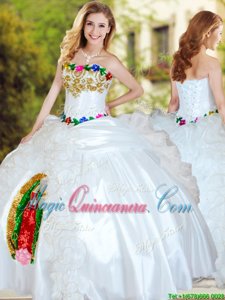 Organza and Taffeta Sweetheart Sleeveless Lace Up Beading and Appliques and Ruffles Ball Gown Prom Dress in White